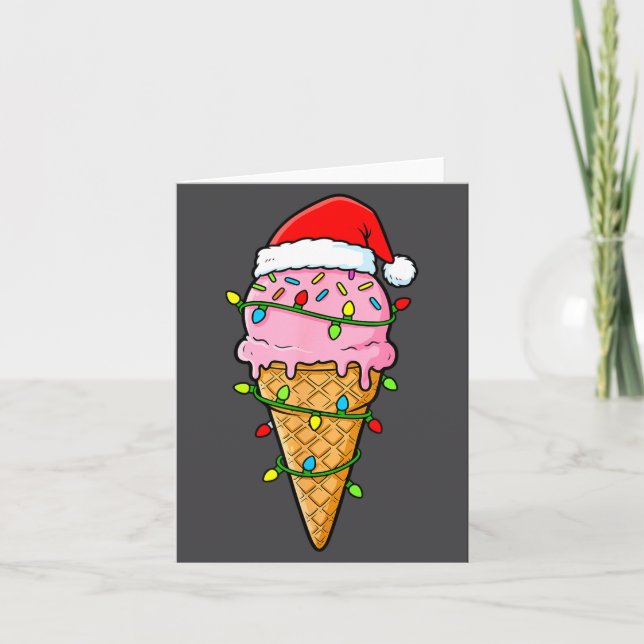 Tarjeta Ice Cream Cone Christmas Lights Santa Hat Food Xma (Anverso)