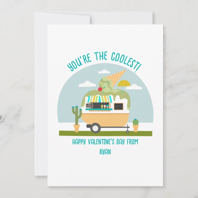 Tarjeta Ice Cream Truck Green Classroom Valentine (Anverso)