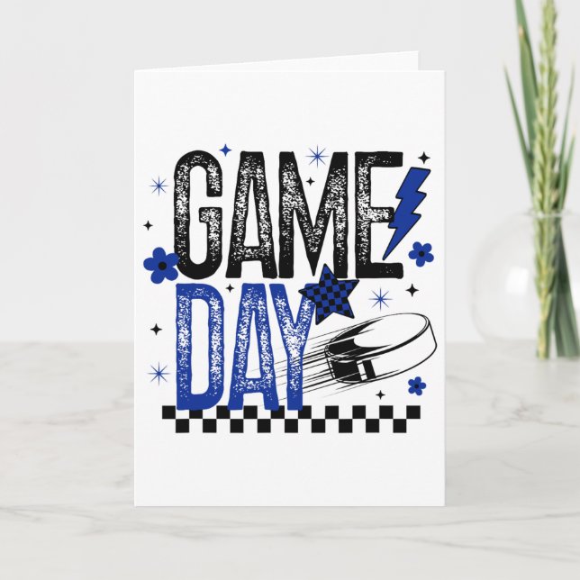 Tarjeta Ice Hockey Game Day Hockey Mom Retro Blue And Blac (Anverso)