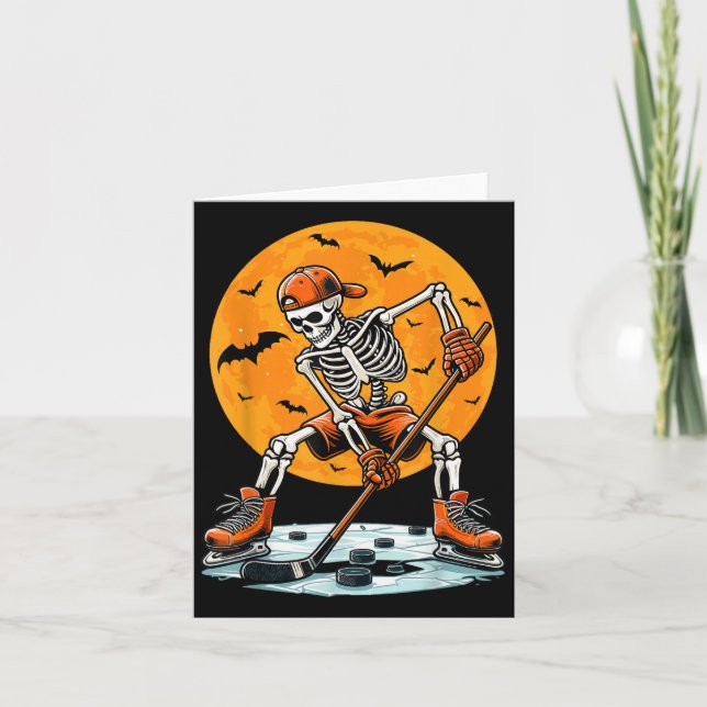 Tarjeta Ice Hockey Skeleton Soky Boys Halloween Hockey Pla (Anverso)