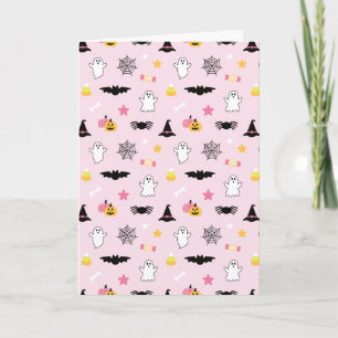 Tarjeta Iconos de Halloween Rosa Bonito Saludos de Tempora