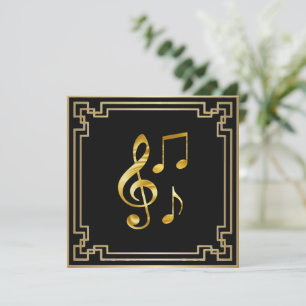 Tarjeta Iconos de música, dorado sobre negro,