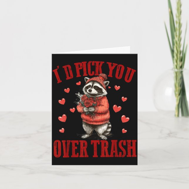 Tarjeta I'd Ck You Over Trash Funny Raccoon Retro Valentin (Anverso)