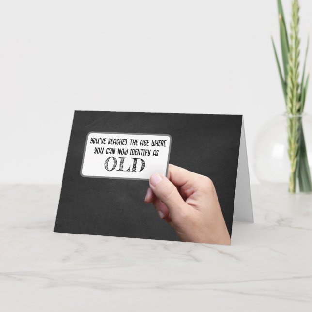 Tarjeta Identificarse como anciano con letrero en mano (Anverso)