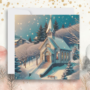 Tarjeta Iglesia de bonito en Navidades del Día del Inviern