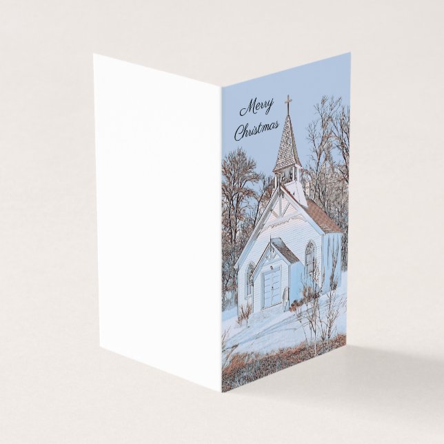 Tarjeta Iglesia de campo enclavada en la Nieve - Azul clar (Exterior)