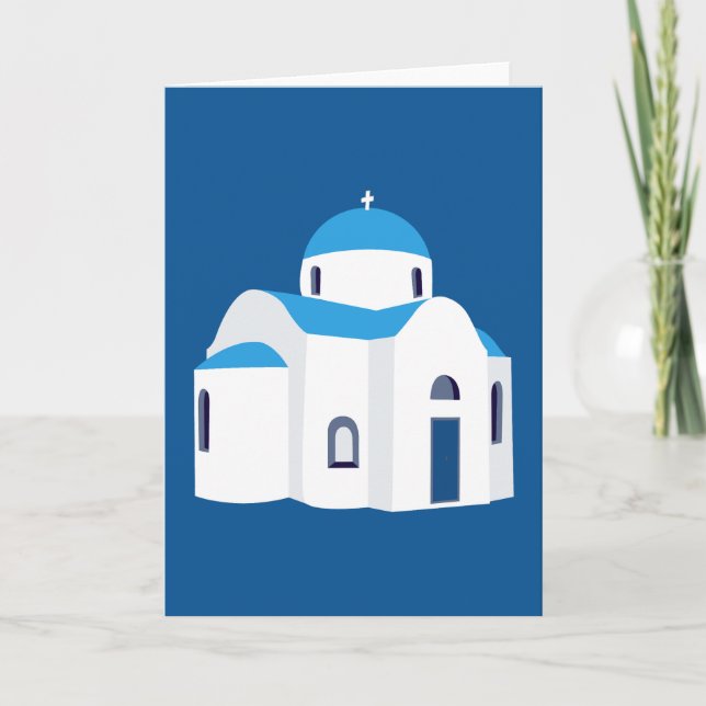 Tarjeta Iglesia de cúpula azul de la isla griega Grecia  (Anverso)
