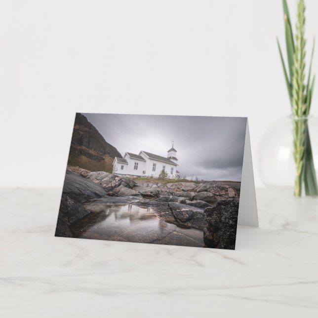 Tarjeta Iglesia de Gimsoy Lofoten Noruega (Anverso)