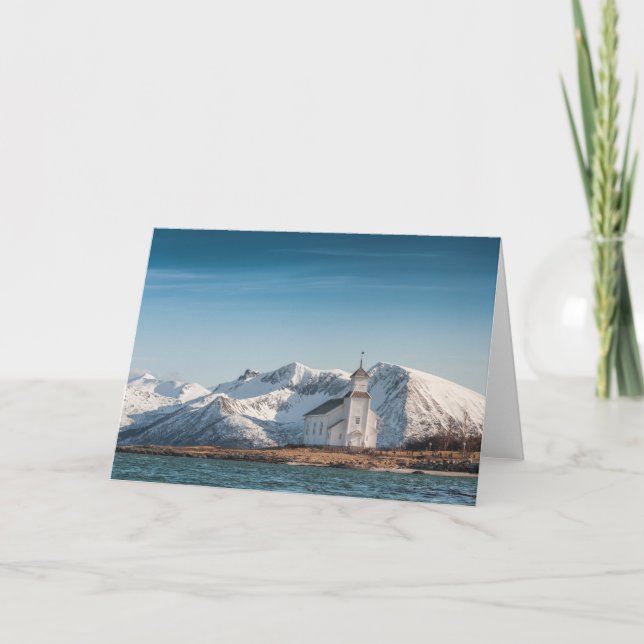 Tarjeta Iglesia de Gimsoy Lofoten Noruega (Anverso)