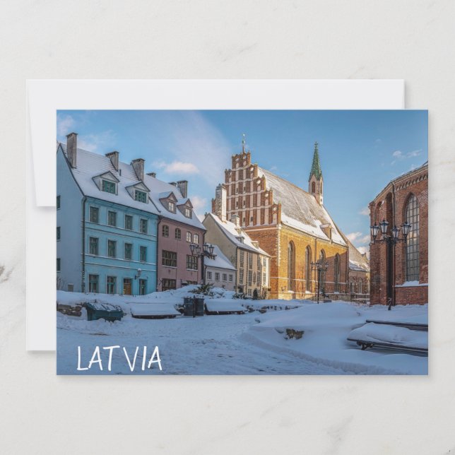 Tarjeta Iglesia de San Pedro en invierno en Riga, Letonia (Anverso)
