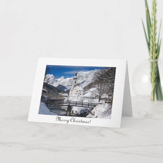 Tarjeta Iglesia en la nieve con Navidades de los Alpes (Anverso)