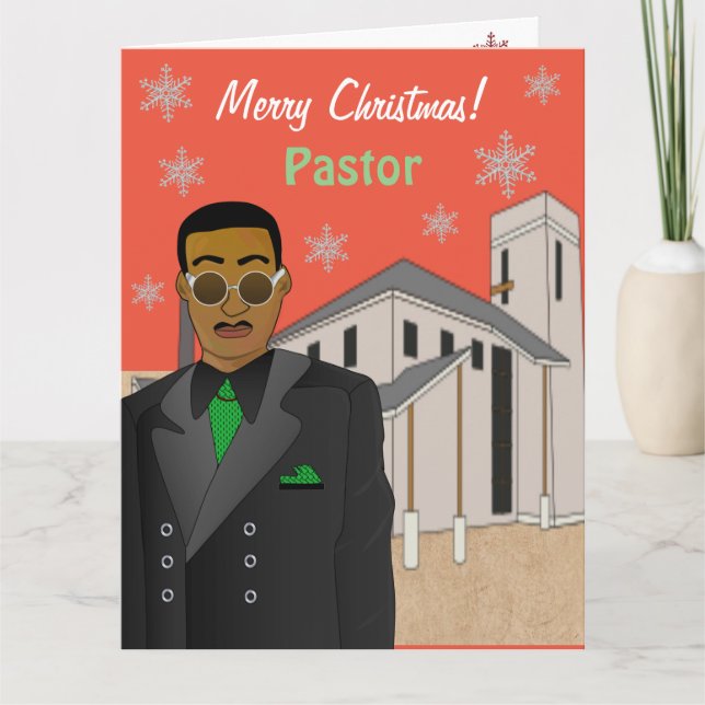 Tarjeta Iglesia Pastora Africana Americana Feliz Navidad (Anverso)