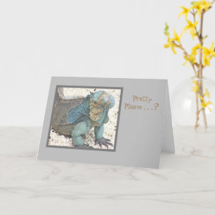 TARJETA IGUANA AZUL/CABEZA INCLINADA/"POR FAVOR?/RECUPÉRAT