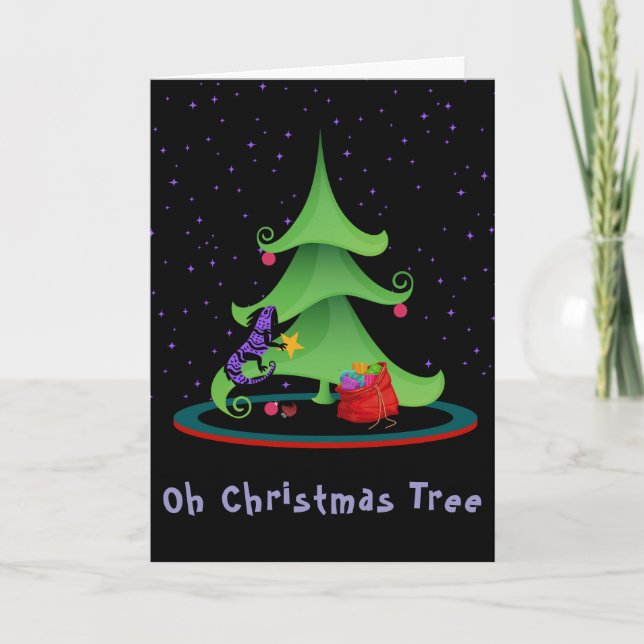 Tarjeta Iguana caprichosa Oh Árbol de Navidad (Anverso)