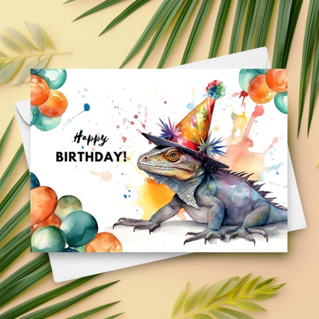 Tarjeta Iguana con globos y Gorra Fiesta Feliz cumpleaños (Subido por el creador)