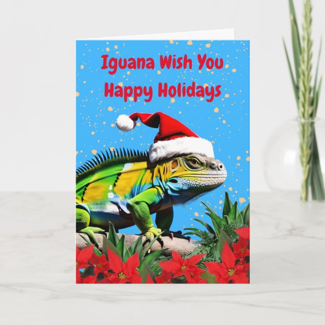 Tarjeta Iguana Wish You Happy Holidays Navidades (Anverso)