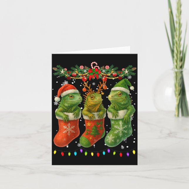 Tarjeta Iguanas In Christmas Socks Lights Iguanas Xmas  (Anverso)