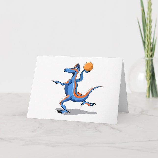 Tarjeta Iguanodon Personalizado jugando básquetbol. (Anverso)