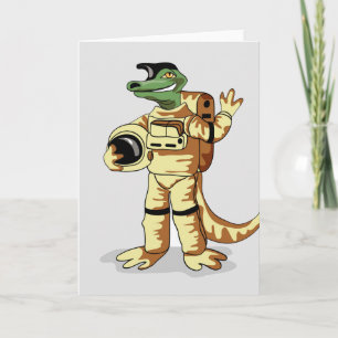 Tarjeta Iguanodon Vestido En Un Espacio Cosmonauta.