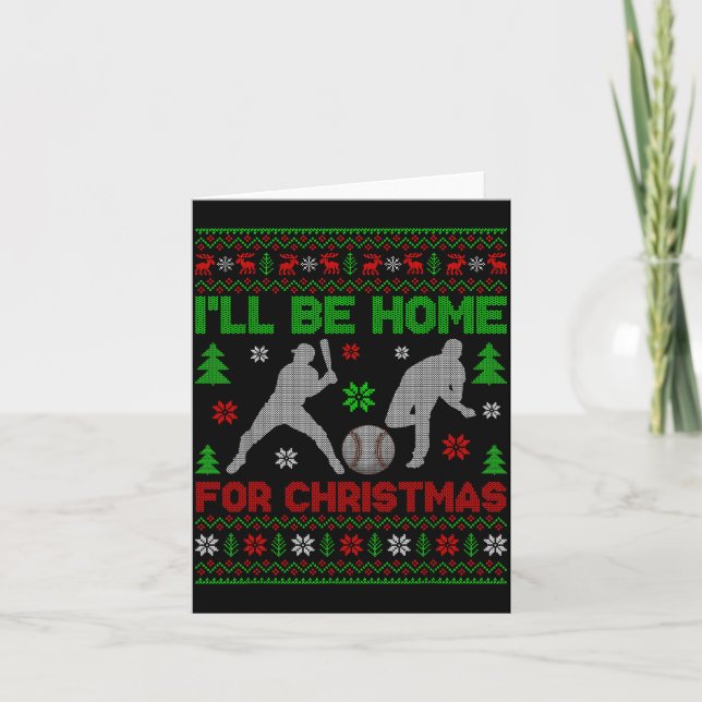 Tarjeta I'll Be Home For Christmas Baseball Funny Ugly Xma (Anverso)