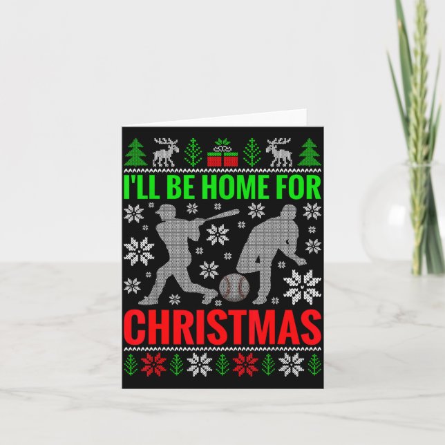 Tarjeta I'll Be Home For Christmas Baseball Funny Xmas  (Anverso)