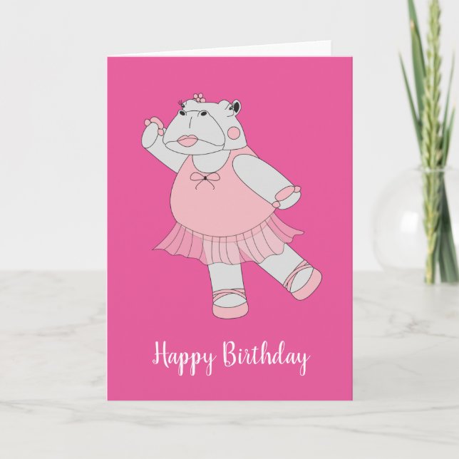 Tarjeta illusima Ballerina Hippo Pink Birthday (Anverso)