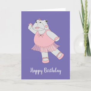 Tarjeta illusima Ballerina Hippo Purple Birthday