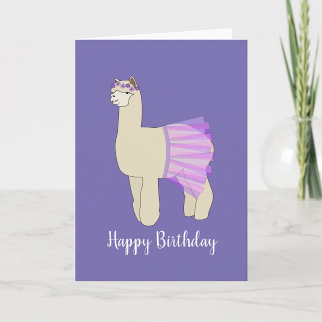 Tarjeta illusima Ballerina Llama Dark Purple Birthday (Anverso)