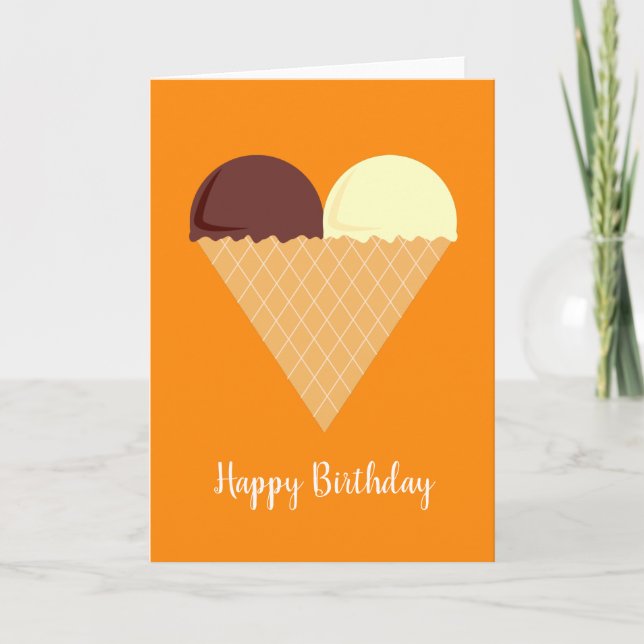 Tarjeta illusima Choc Banana Ice-Cream Naranja Cumpleaños (Anverso)