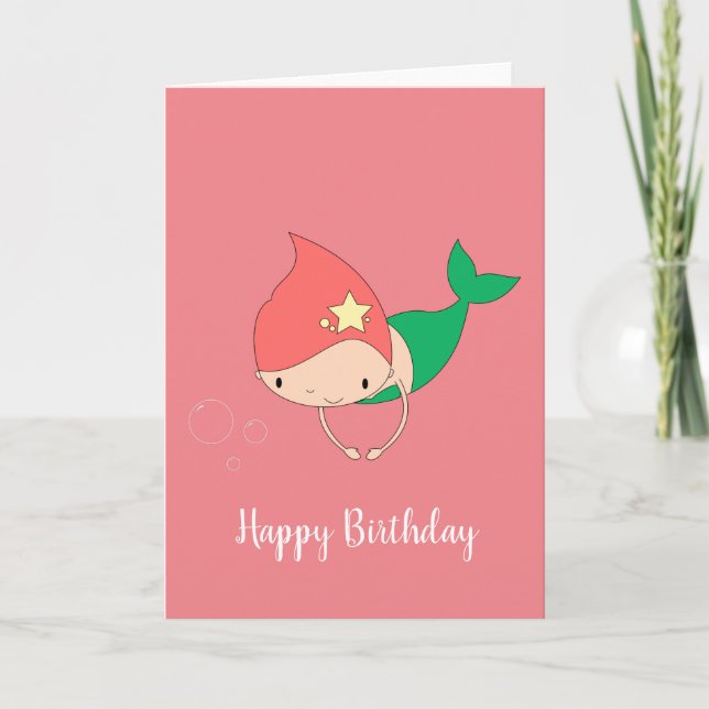 Tarjeta illusima Cotton Candy Mermaid Peach Cumpleaños (Anverso)