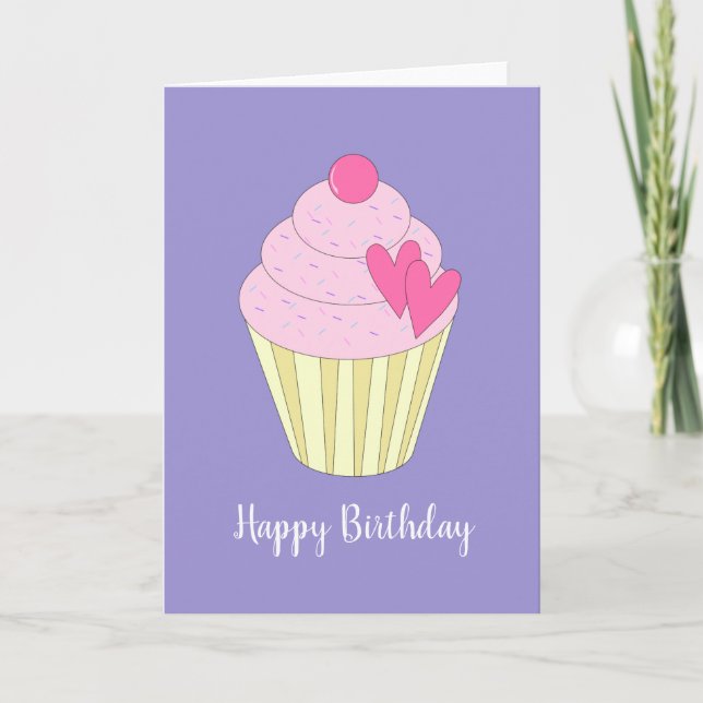 Tarjeta illusima Love Heart Cupcake Light Purple Card (Anverso)