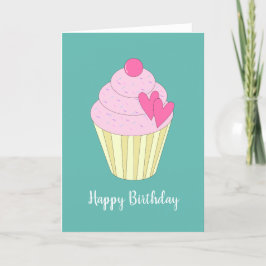 Tarjeta illusima Love Heart Cupcake Turquoise Cumpleaños