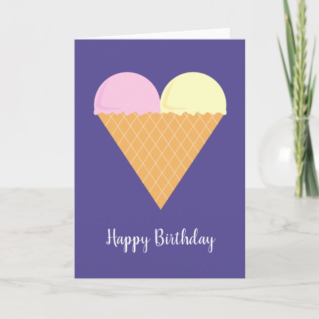 Tarjeta illusima Love Heart Ice-Cream Dark Purple Birthday (Anverso)