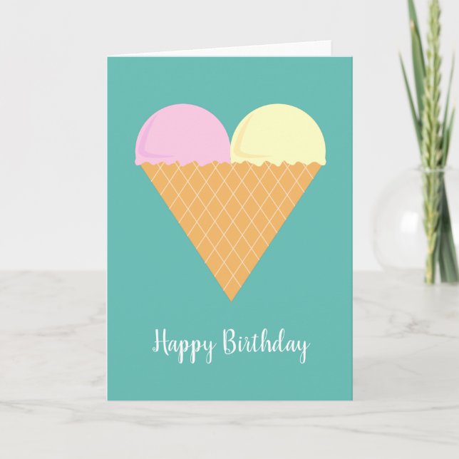 Tarjeta illusima Love Heart Ice-Cream Turquoise Birday (Anverso)