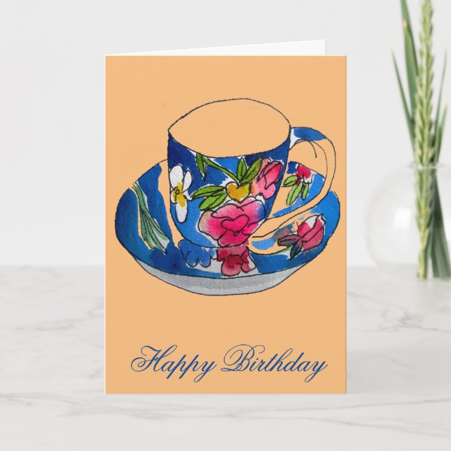 Tarjeta Ilustracion acuarela de cumpleaños de Vintage Teac (Anverso)