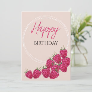 Tarjeta Ilustracion acuático de frambuesas rosadas