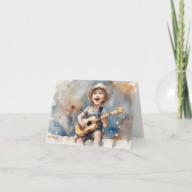 Tarjeta Ilustracion acuático de guitarra de niño pequeño e (Anverso)