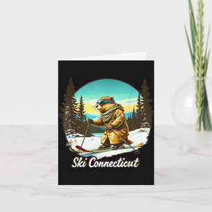 Tarjeta Ilustración adorable de castor esquiando conectar 