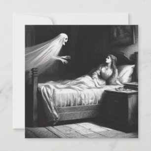 Tarjeta Ilustración Antigüa de Fantasma Apareciéndosele a 