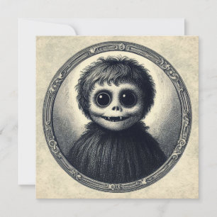 Tarjeta Ilustración Antigüa de Monstruo Lindo de Terror Es