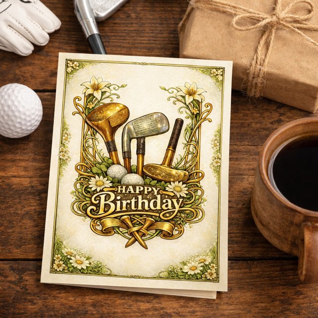 Tarjeta Ilustración Antigüedad de Golf Dorado Cumpleaños (Subido por el creador)