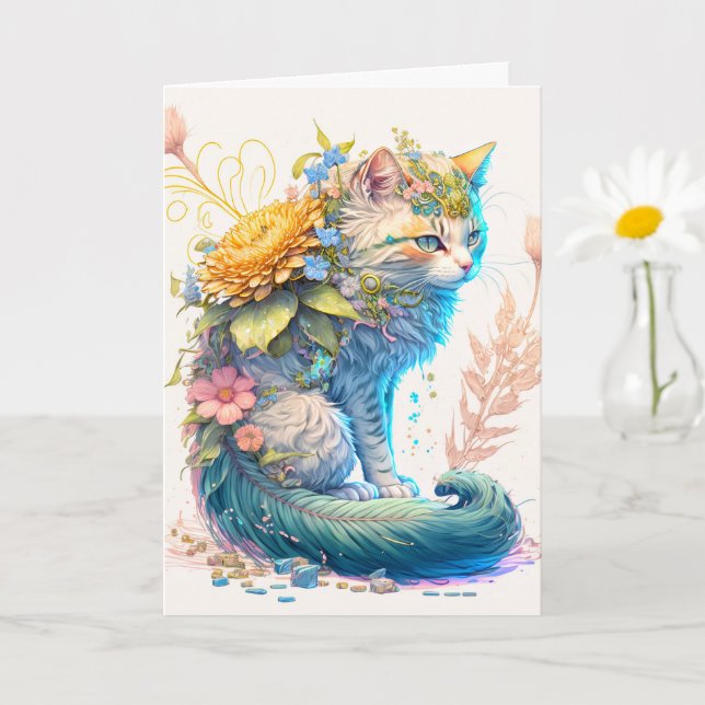 Tarjeta Ilustracion artístico majestuoso de gatos Kitty (Planta pequeña)
