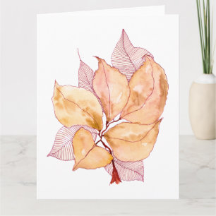 Tarjeta Ilustración Botánica de Hojas de Acuarela de Otoño