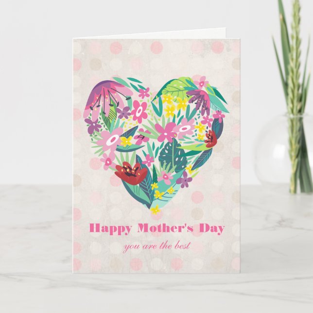 Tarjeta Ilustracion caprichoso del corazón floral - Día de (Anverso)