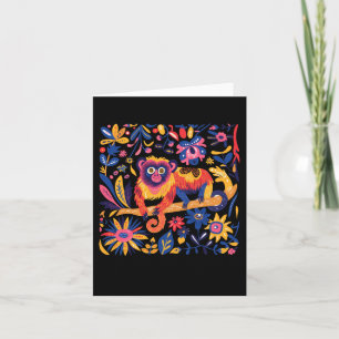 Tarjeta Ilustración Colorida De Un Mono Rodeado