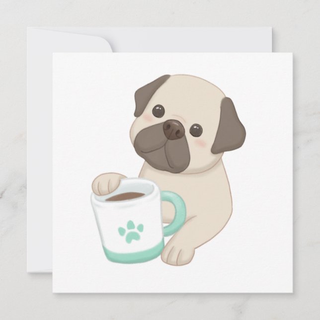 Tarjeta Ilustracion Cute Dog & Mug (Anverso)