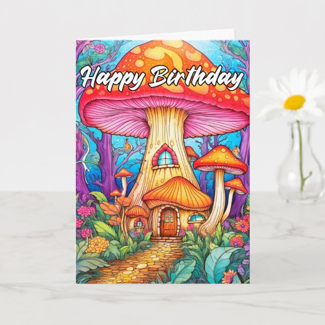Tarjeta Ilustracion Cute Little Mushroom House (Planta pequeña)