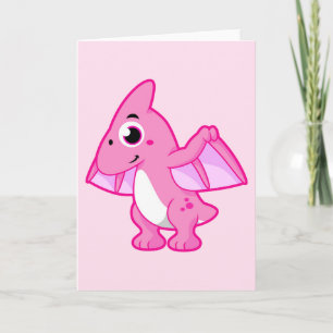 Tarjeta Ilustracion Cuto De Un Pterodáctilo.