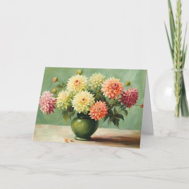 Tarjeta Ilustracion Dahlia Flowers Bouquet (Anverso)
