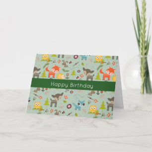Tarjeta Ilustración de adorables animales del bosque Feliz
